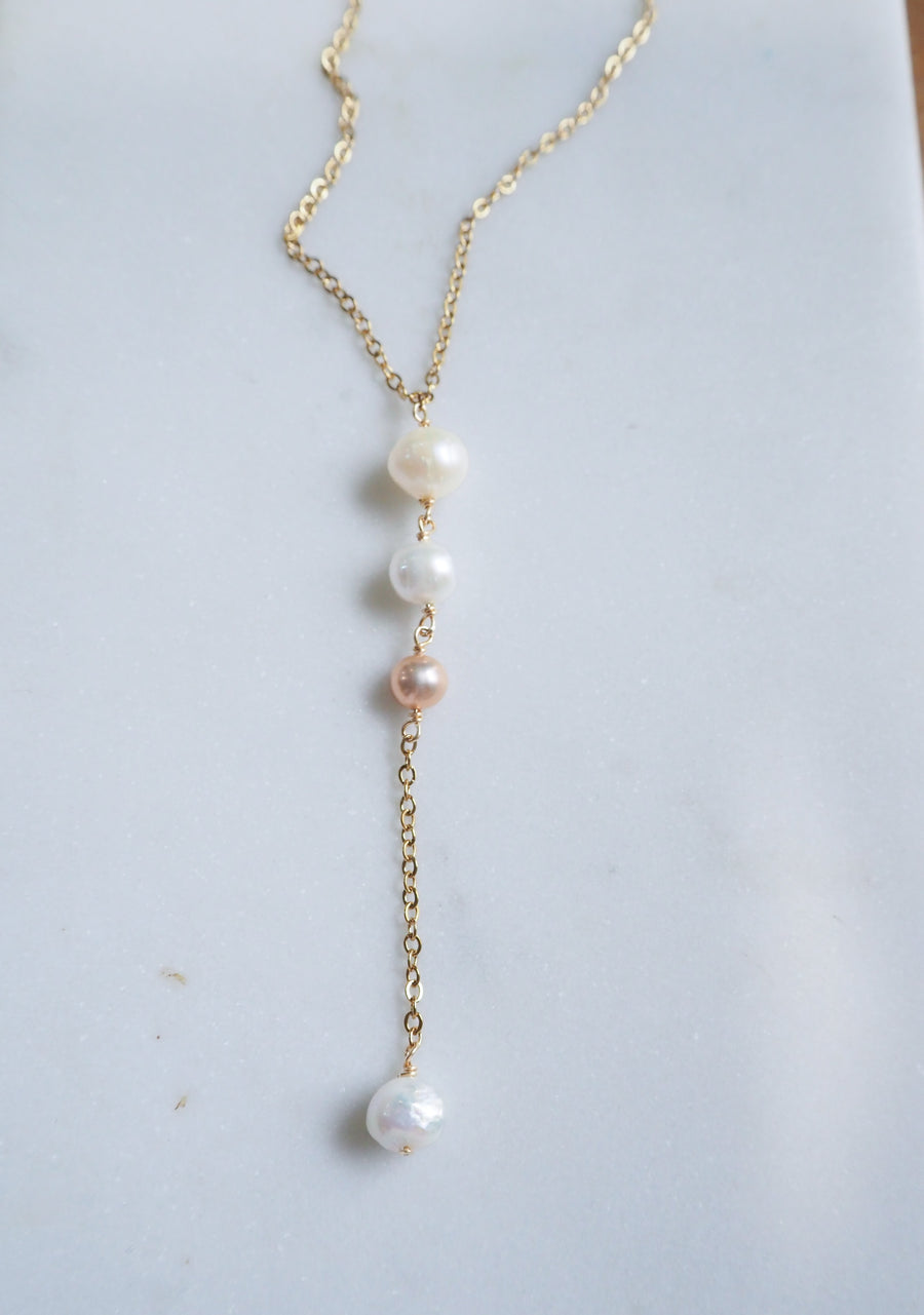 Triple Pearl Lariat Necklace by Kislap Jewelry