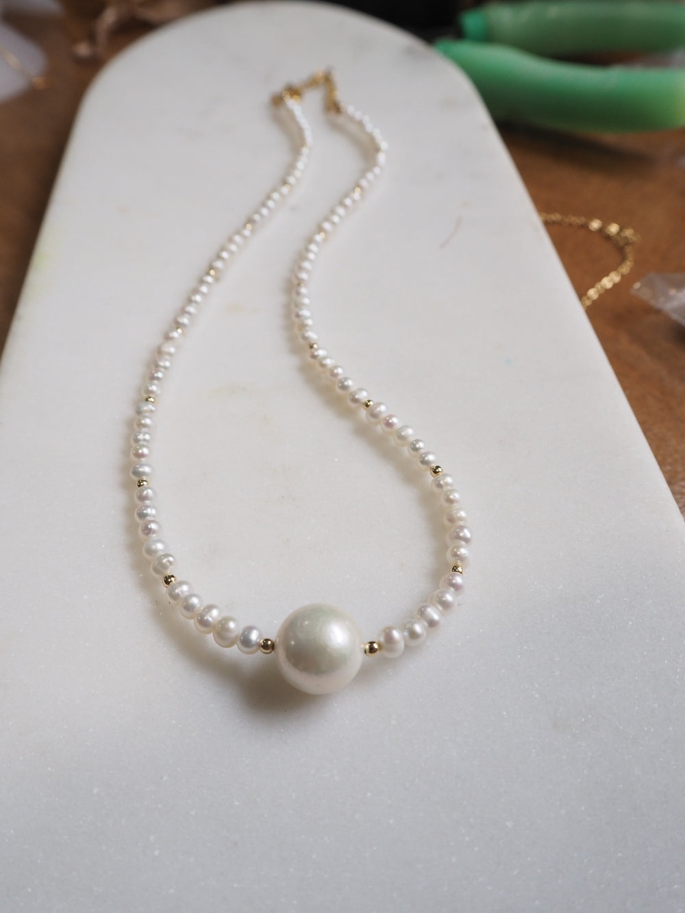 South Sea Pearl Choker by Kislap Jewelry with a South Sea pearl centerpiece, view 2