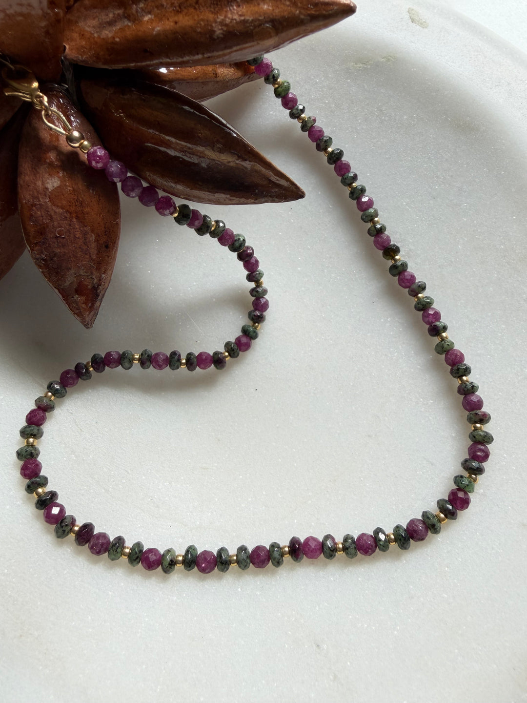 Ruby Zoisite Necklace by Kislap Jewelry